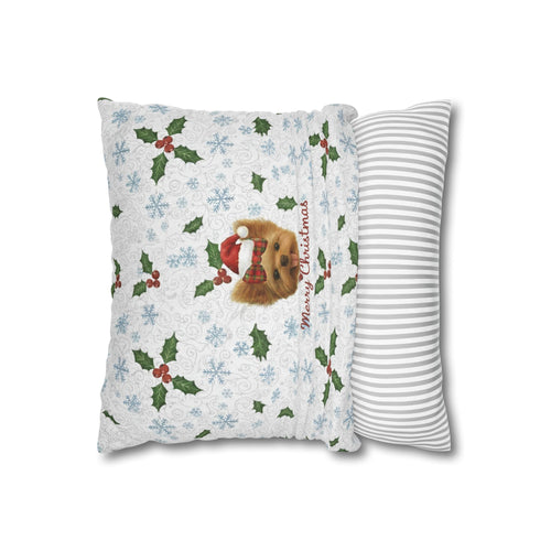Christmas Dog Pillowcase — "Merry Christmas" Yorkie Holiday Throw Pillow