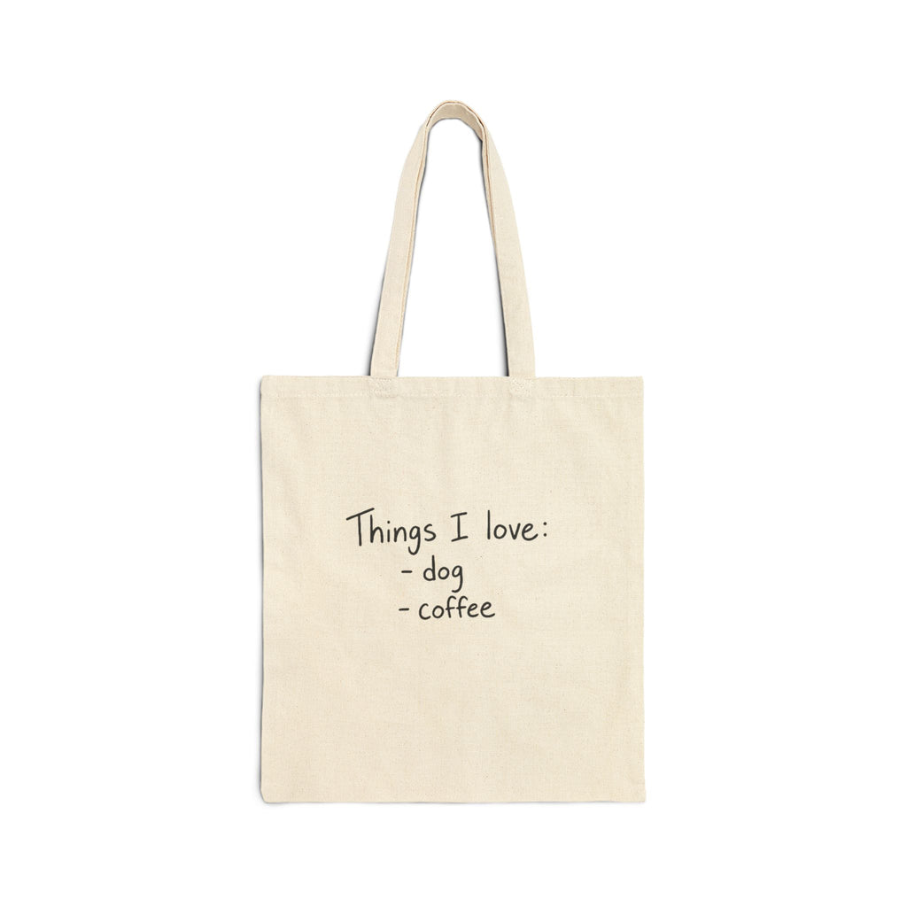 Tote Bag — "Things I Love: dog • coffee" Cotton Canvas Market Tote