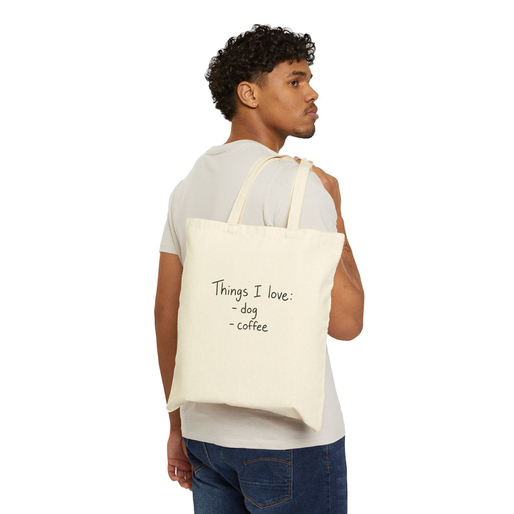 Tote Bag — "Things I Love: dog • coffee" Cotton Canvas Market Tote