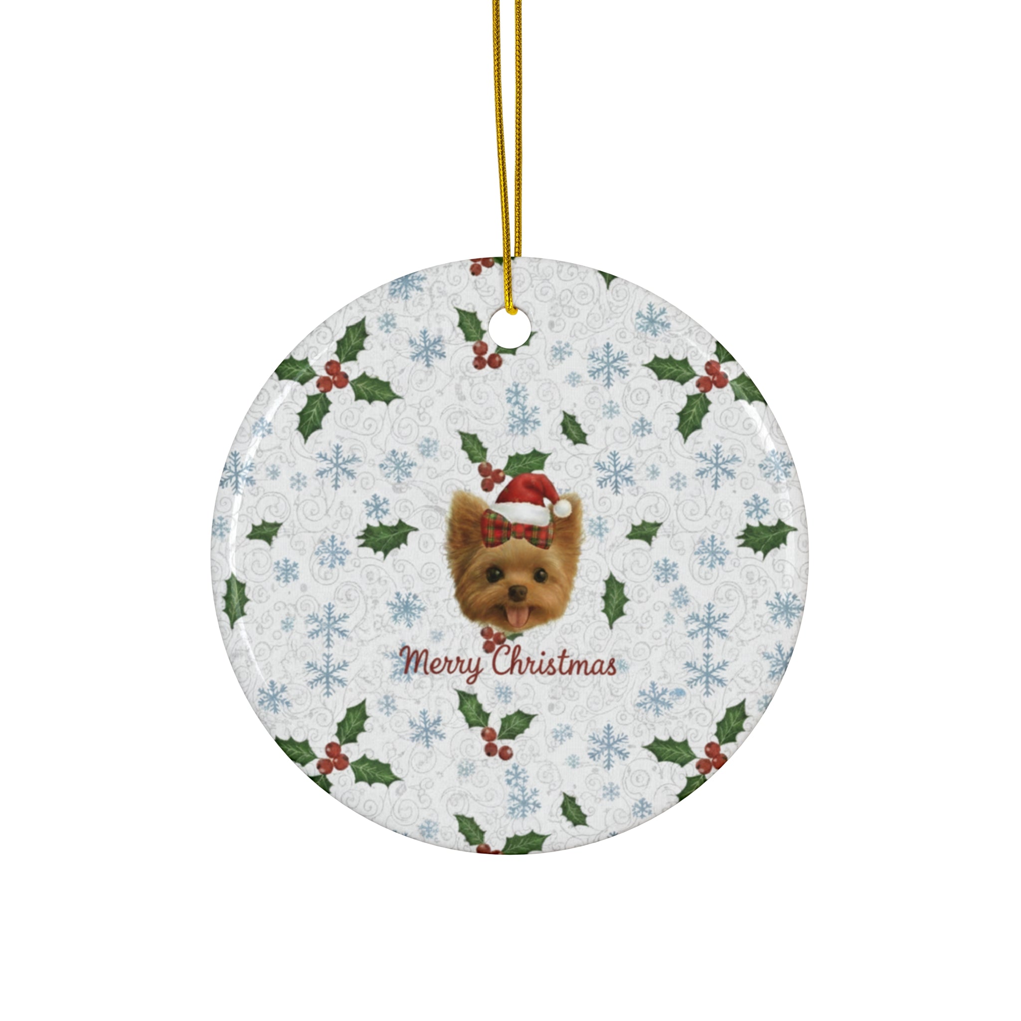 Christmas Yorkie Ceramic Ornament – Merry Christmas Holiday Tree Decoration