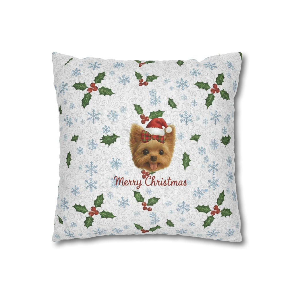 Christmas Dog Pillowcase — "Merry Christmas" Yorkie Holiday Throw Pillow