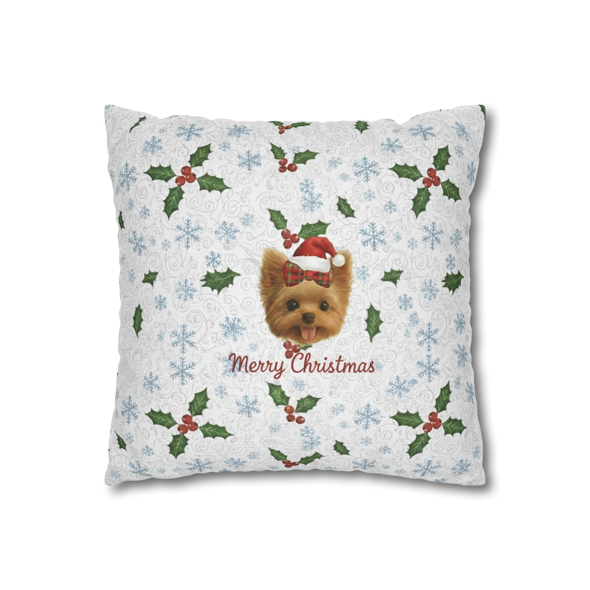 Christmas Dog Pillowcase — "Merry Christmas" Yorkie Holiday Throw Pillow