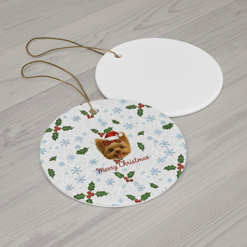 Christmas Yorkie Ceramic Ornament – Merry Christmas Holiday Tree Decoration