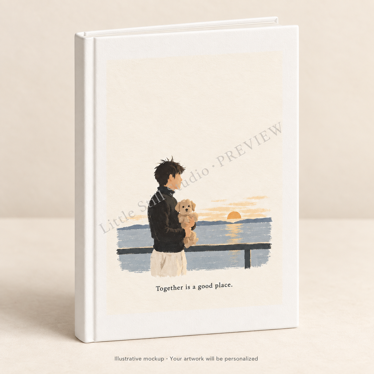 Personalized notebook illustrative example. Your approved artwork will replace this example. Preview watermark is not printed.