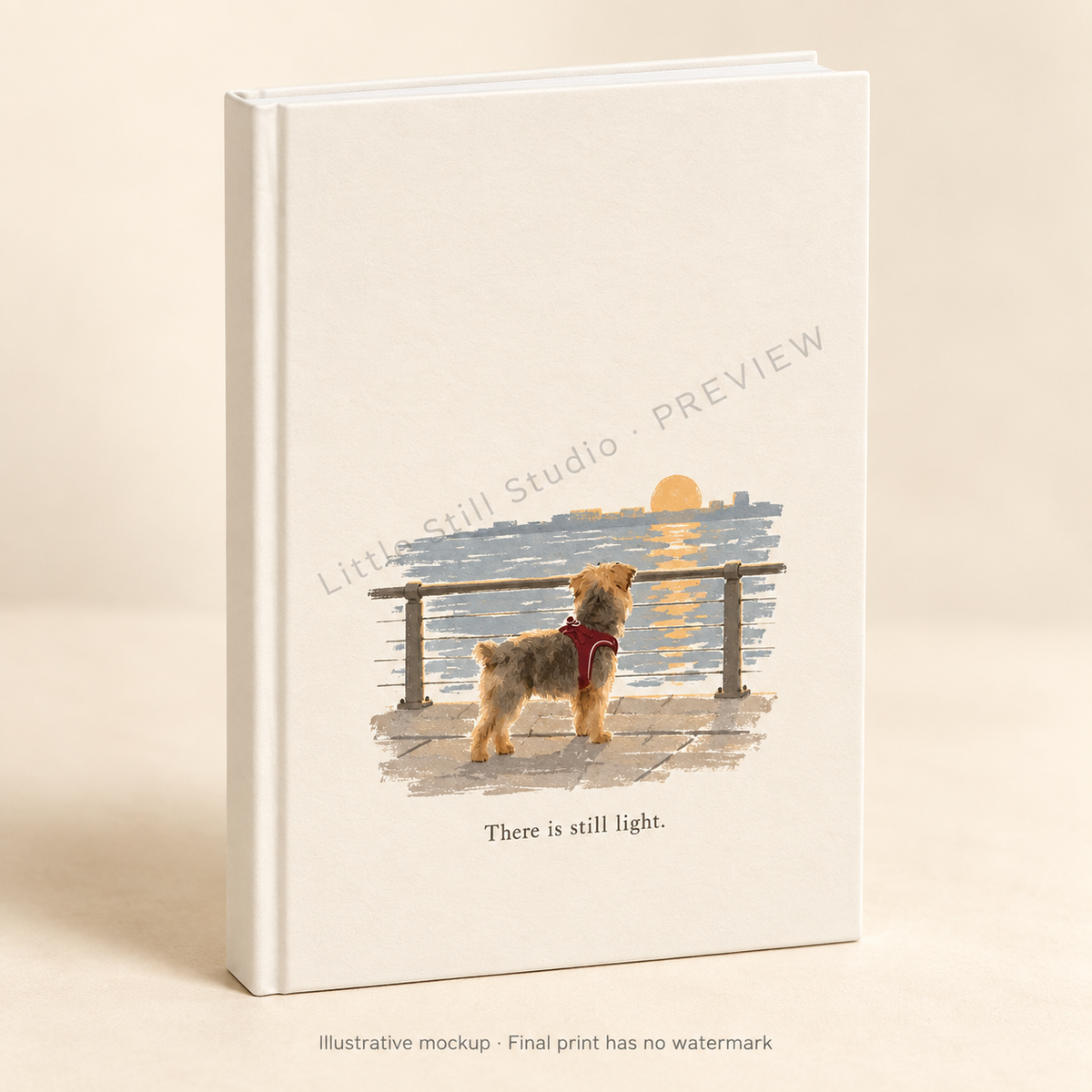 Matte hardcover notebook with There Is Still Light artwork. Illustrative mockup; preview watermark is not printed.
